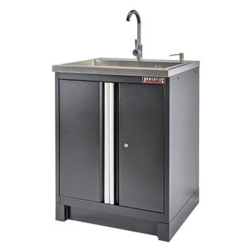 Werkplaatskast matzwart met 2 deuren, RVS wasbak, zeeppomp, Doe-het-zelf en Bouw, Ophalen of Verzenden, Nieuw