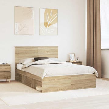 vidaXL Bedframe met hoofdeinde Sonoma 140 x 200 cm Massief, Huis en Inrichting, Slaapkamer | Bedden, Verzenden, Nieuw
