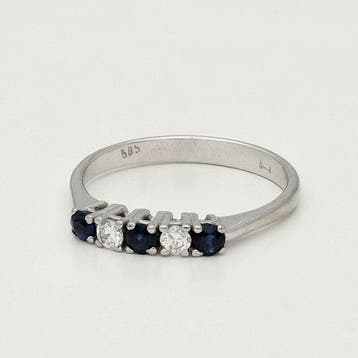 Bague - 14 carats Or blanc Diamant (Naturelle) - Saffier, Handtassen en Accessoires, Ringen, Nieuw