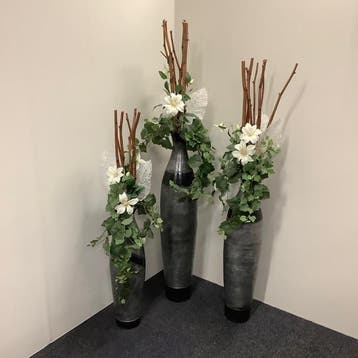 Complete sets van 3 vazen met kunstplant in een stenen vaas, Huis en Inrichting