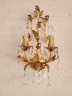 Kaars wandlamp - Verguld, IJzer, Kristal - Bladgoud met de, Antiek en Kunst