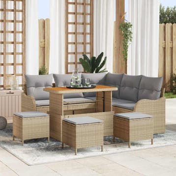 vidaXL Tuinbank Set 9 st 8-Aantal zitplaatsen Beige en, Verzenden, Nieuw
