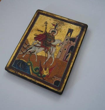 Icoon - Joris de Drakendoder - Hout - Handgeschilderd - 17 x