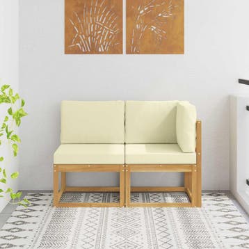 vidaXL Outdoor Midden- en Hoekbank 2 Stuk Wit Massief Acacia, Verzenden