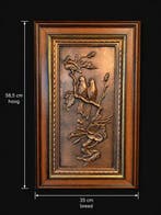 Paneel - Koper, Hout - Koper reliëf zangvogels