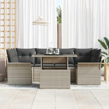 vidaXL Tuinbank Set 7 st Lichtgrijs [Synthetisch]: Poly Riet, Verzenden, Nieuw