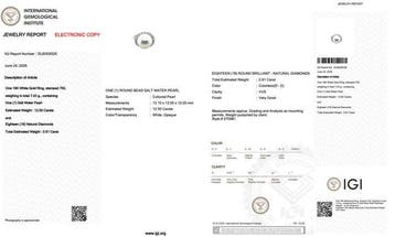 Ring - 18 karaat Witgoud - 13.11ct. tw. Parel - Diamant -, Nieuw