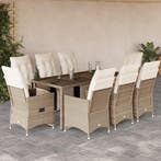 vidaXL 9-delige Bistroset met kussens poly rattan beige, Verzenden