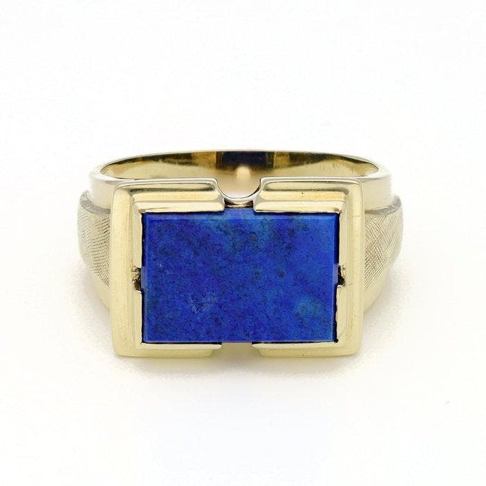 Ring - 14 karaat Geel goud Lapis lazuli - Lapis lazuli, Handtassen en Accessoires, Ringen