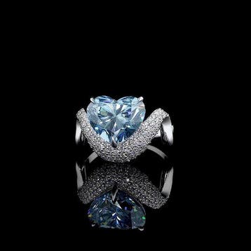 Ring - 14 karaat Witgoud - 5.42ct. tw. Blauw Diamant (Fancy, Nieuw