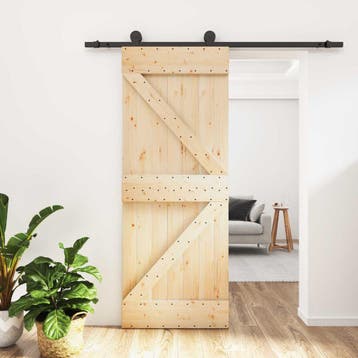vidaXL Schuifdeur Naturel en Zwart 70 x 210 cm Massief Pine, Verzenden, Nieuw