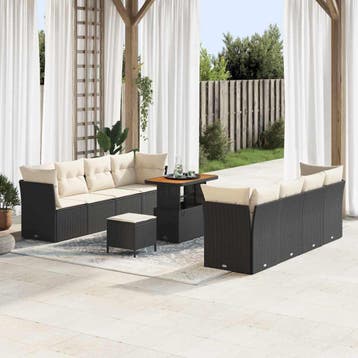vidaXL Tuinbank Set met kussen 11 pcs Zwart en Crème poly, Tuin en Terras, Verzenden, Nieuw
