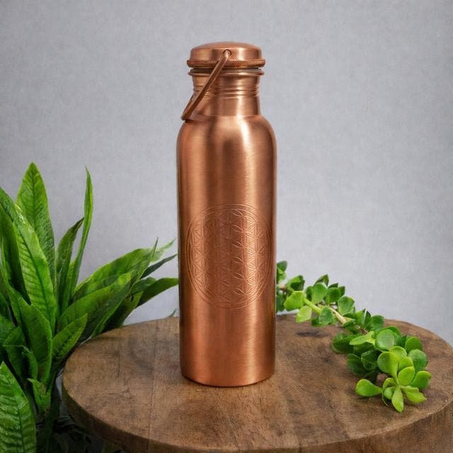 Puur koperen waterfles flower of life mat met handgreep ±, Sport en Fitness, Gezondheidsproducten en Wellness, Ophalen of Verzenden