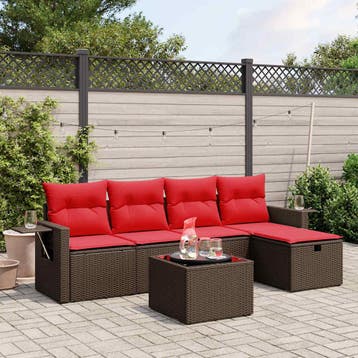 vidaXL 6-delige tuinbankset met kussens, bruin polyrotan, Verzenden