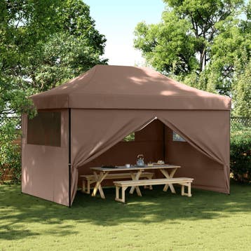 vidaXL Partytent inklapbaar pop-up met 4 zijwanden bruin, Verzenden, Nieuw