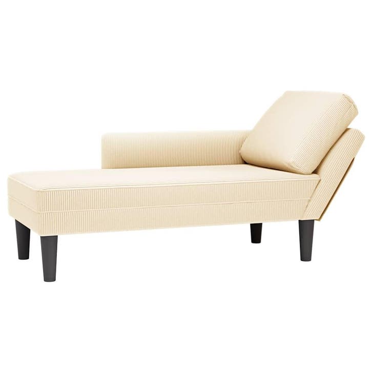 vidaXL Chaise longue met kussen corduroy stof crèmekleurig, Huis en Inrichting, Zetels | Zetels en Chaises Longues, Nieuw, Verzenden