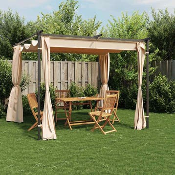 vidaXL Prieel met gordijnen 3x3 m staal crème, Tuin en Terras, Partytenten, Verzenden, Nieuw