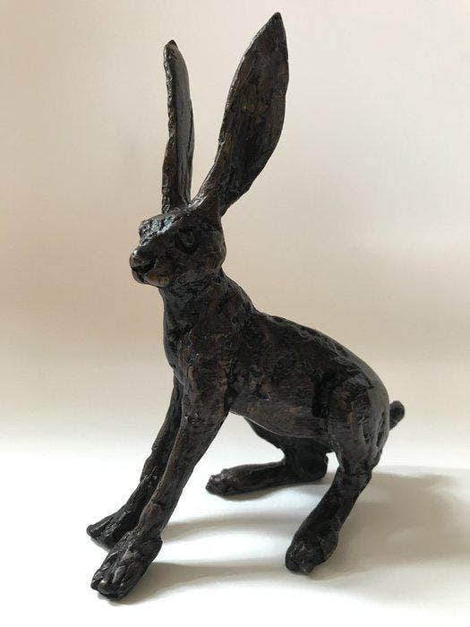 sculptuur, Rabbit looking - 16 cm - Gepatineerd brons, Antiek en Kunst, Curiosa en Brocante