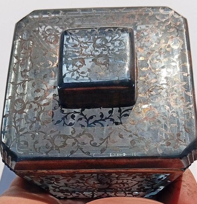 dekselvaas - glas en zilveren inlays - Vaso Art Nouveau, Antiquités & Art, Antiquités | Verre & Cristal