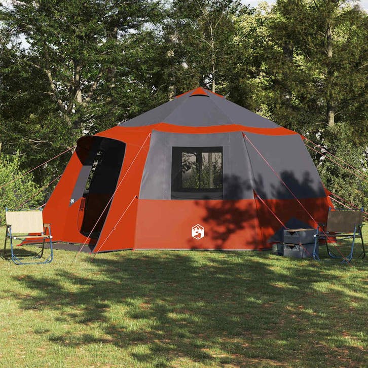 vidaXL Cabin Tent 12-Person met dak Grijs en Oranje 500 x, Caravans en Kamperen, Tenten, Nieuw, Verzenden
