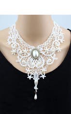 Ketting Kant Wit Steen Steampunk Lolita Witte Kanten Collar, Handtassen en Accessoires, Kettingen, Ophalen of Verzenden, Nieuw