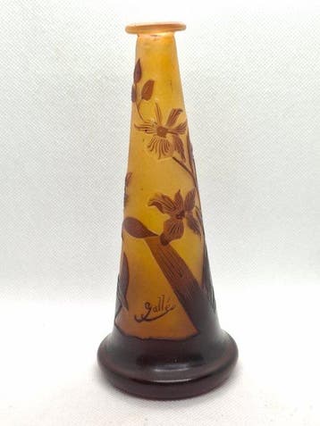 Emile Gallé - Vase - Signé - Verre - Liliendekor, Antiquités & Art