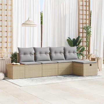 vidaXL Tuinbank Set 5 st Beige poly rattan, Verzenden, Nieuw