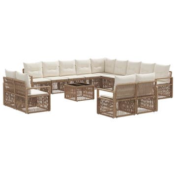 vidaXL Tuinbank Set 14 pcs Beige poly rattan, Verzenden, Nieuw