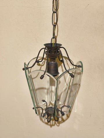 Plafondlamp - Glas, Messing - Hanglamp van helder glas en