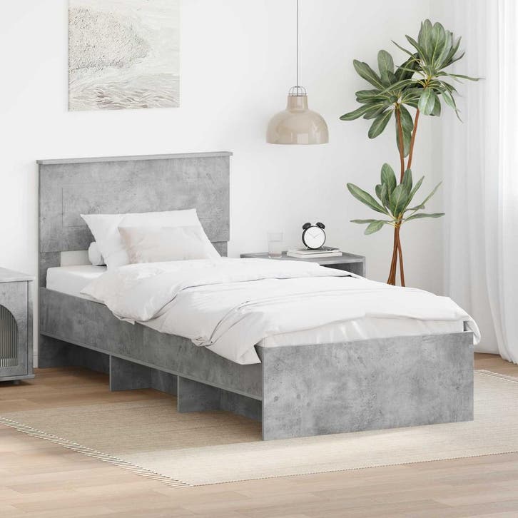 vidaXL Bedframe met hoofdeinde Beton Grijs 120 x 123 cm, Maison & Meubles, Chambre à coucher | Lits, Envoi
