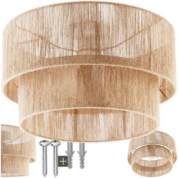 Plafondlamp Lignea Lux van jute in boho-stijl, 40W - bruin, Verzenden, Nieuw