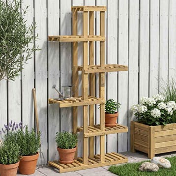 vidaXL Plantenstand Wit 68 x 23,5 x 140 cm Massief Acacia, Jardin & Terrasse, Bacs à fleurs & Jardinières, Verzenden