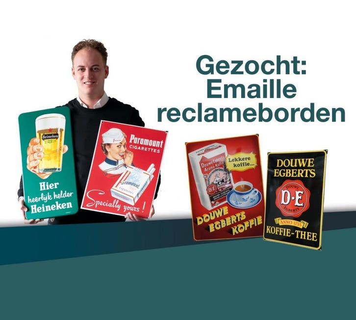 Emaille reclamebord , oud emaille bord GEZOCHT / GEVRAAGD, Verzamelen, Merken en Reclamevoorwerpen, Nieuw