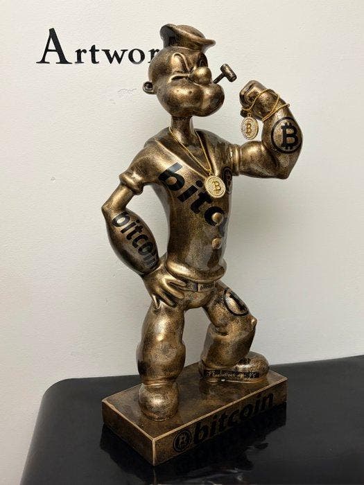 GF Exclusives - XL 58cm Bitcoin x Popeye Artwork By: GF, Antiquités & Art, Art | Peinture | Moderne