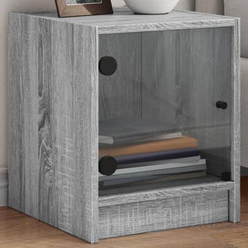 vidaXL Nachtkastjes met glazen deuren 2 st 35x37x42 cm grijs, Verzenden