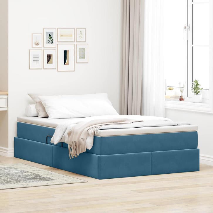 vidaXL Opbergbed met matras met matras Blauw 120 x 190 cm, Huis en Inrichting, Slaapkamer | Bedden, Nieuw, Verzenden