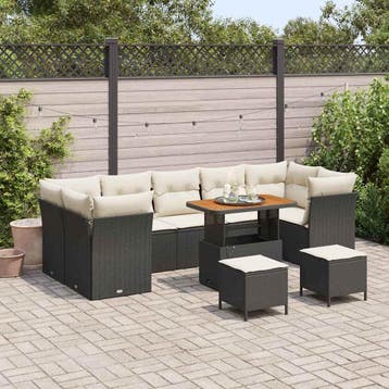 vidaXL Tuinbank Set 10 pcs Zwart poly rattan, Verzenden