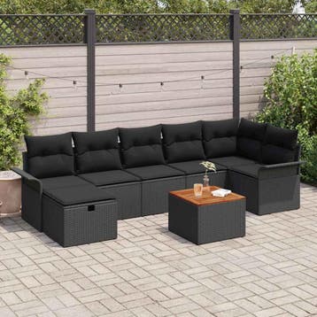 vidaXL Tuinbank Set 8 st Zwart poly rattan, Tuin en Terras, Verzenden, Nieuw