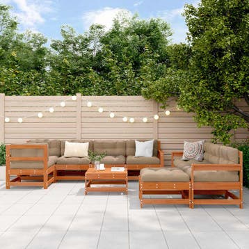 vidaXL Tuin loungeset 10 st Wasbruin Massief grenenhout, Tuin en Terras, Tuinsets en Loungesets, Verzenden, Nieuw, Loungeset