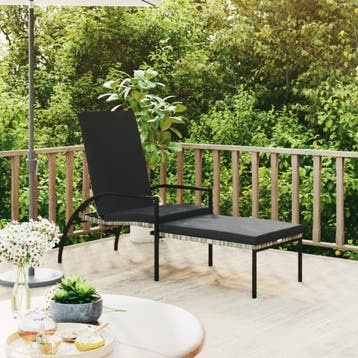 vidaXL Ligbed met voetensteun polyetheen rattan grijs, Tuin en Terras, Verzenden, Nieuw