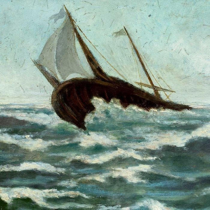 European school (XIX-XX) - Seascape with a stormy sailing, Antiek en Kunst, Kunst | Schilderijen | Klassiek