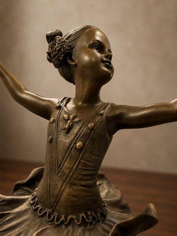 sculptuur, Art Deco ballerina – groen marmeren sokkel - 31.8