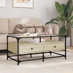 vidaXL Salontafel met glazen blad 98,5x50x45 cm sonoma eiken, Verzenden, Nieuw