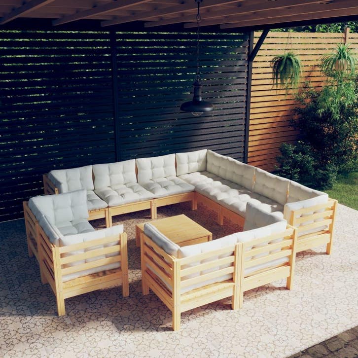 vidaXL 12-delige Loungeset met crèmekleurige kussens, Tuin en Terras, Tuinsets en Loungesets, Loungeset, Nieuw, Verzenden