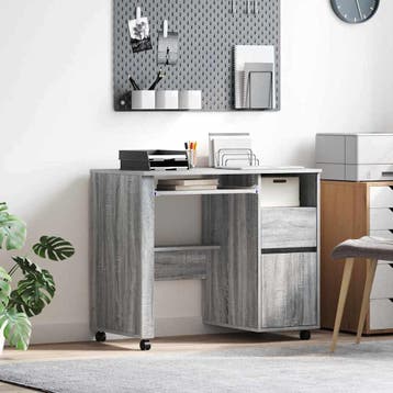 vidaXL Bureau met Wielen Grijs Sonoma Bewerkt hout 91 x 50 x, Verzenden, Nieuw