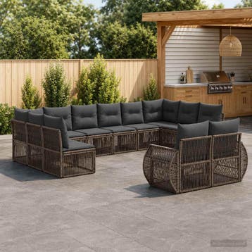 vidaXL Tuinbank Set 12 st Grijs en Donkergrijs poly rattan, Verzenden