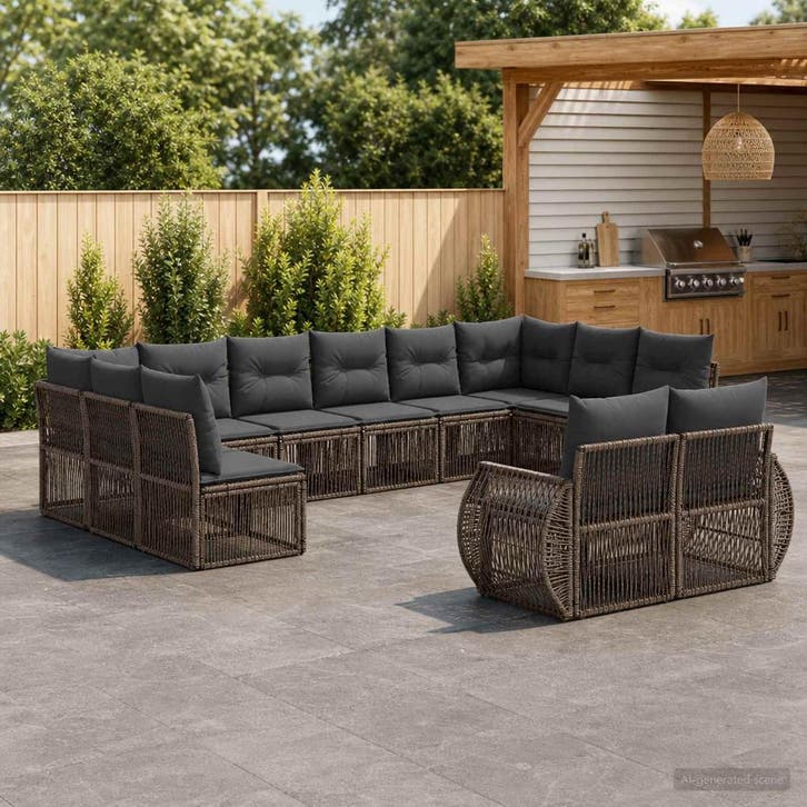 vidaXL Tuinbank Set 12 st Grijs en Donkergrijs poly rattan, Jardin & Terrasse, Ensembles de jardin, Envoi