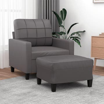 vidaXL Fauteuil met voetenbank / zetel 60 cm kunstleer grijs, Verzenden