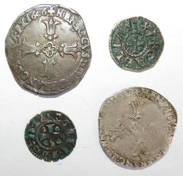Frankrijk. Lot de 4 monnaies féodales et royales (Henri IV,
