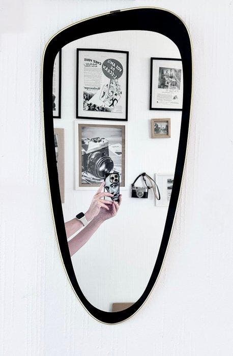 Wandspiegel - Glas, Messing - asymmetrisch, Antiquités & Art, Art | Objets design